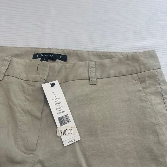 NWT Theory Palmer Crunch Barley Linen Bermuda Shorts Size 0 New - Picture 2 of 8